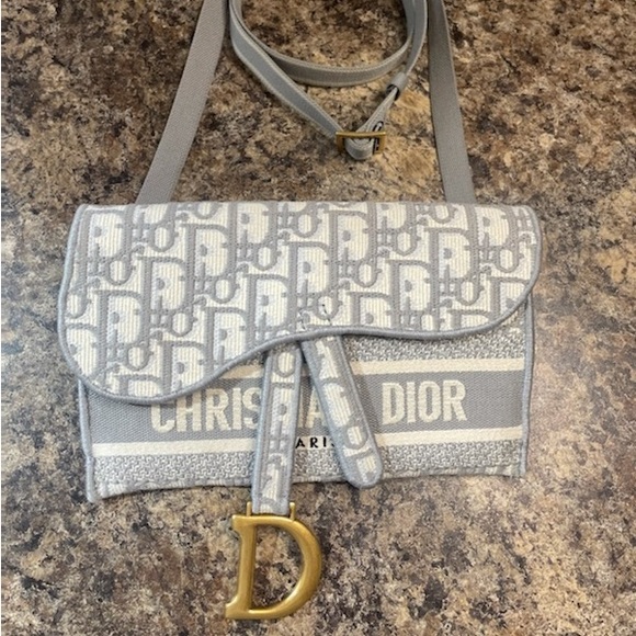 Dior Bags Christian Dior Oblique Saddle Slim Pouch Grey Poshmark